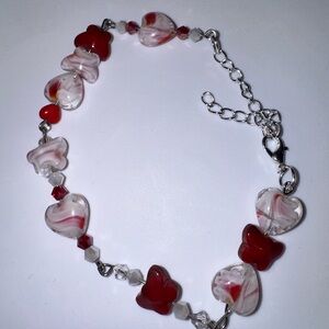 Chic Heart and Butterfly Bracelet in Red and Silver